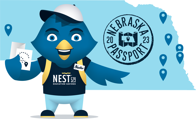 Nester with a map of Nebraska.